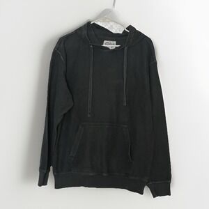 Cotton Waffle Knit Pullover Hoodie Long Sleeve Black Ribbed Lightweight Small